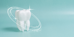 A CGI image of a tooth being protected by fluoride