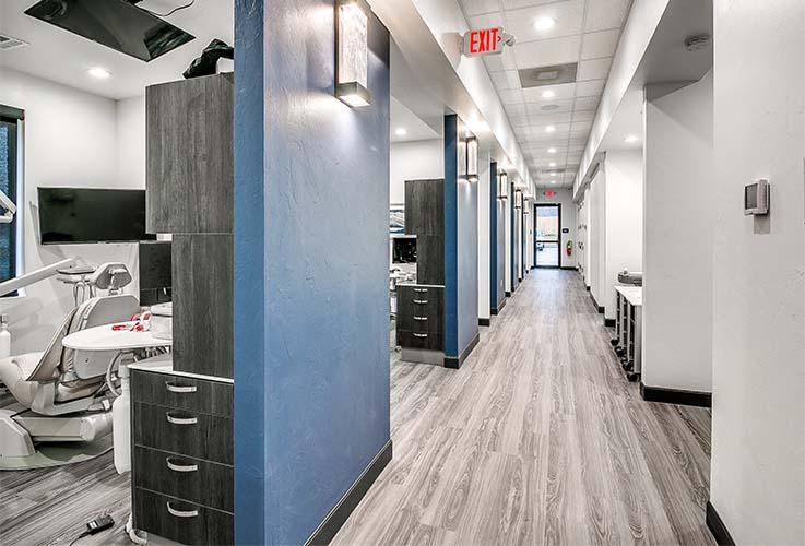 Hallway looking into dental exam rooms