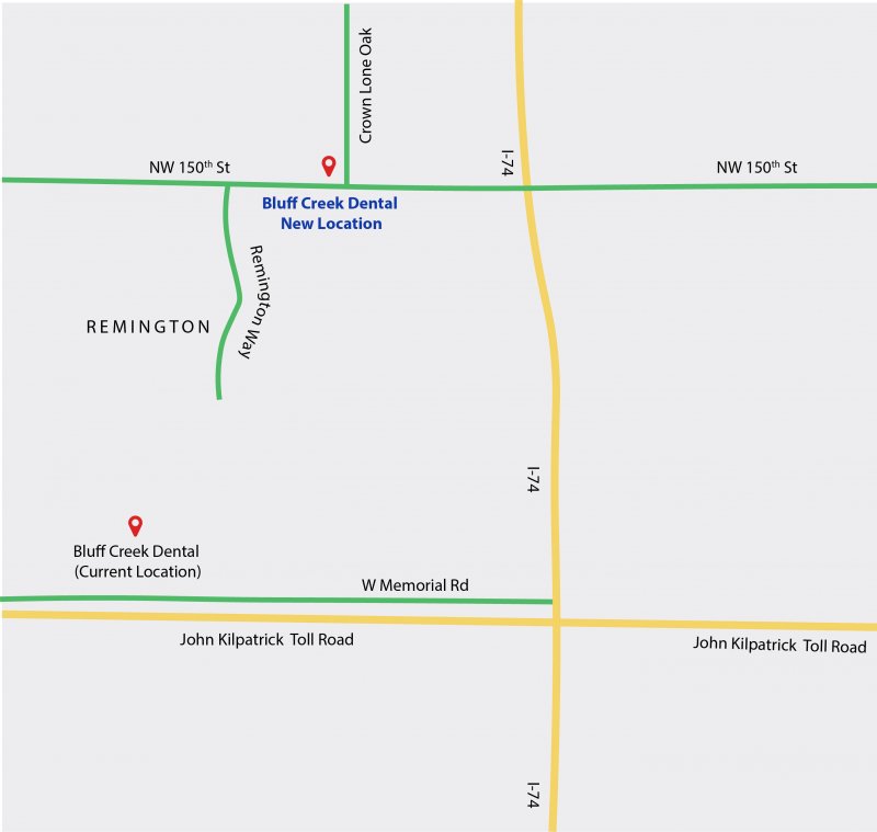 A map of the new Bluff Creek Dental location.